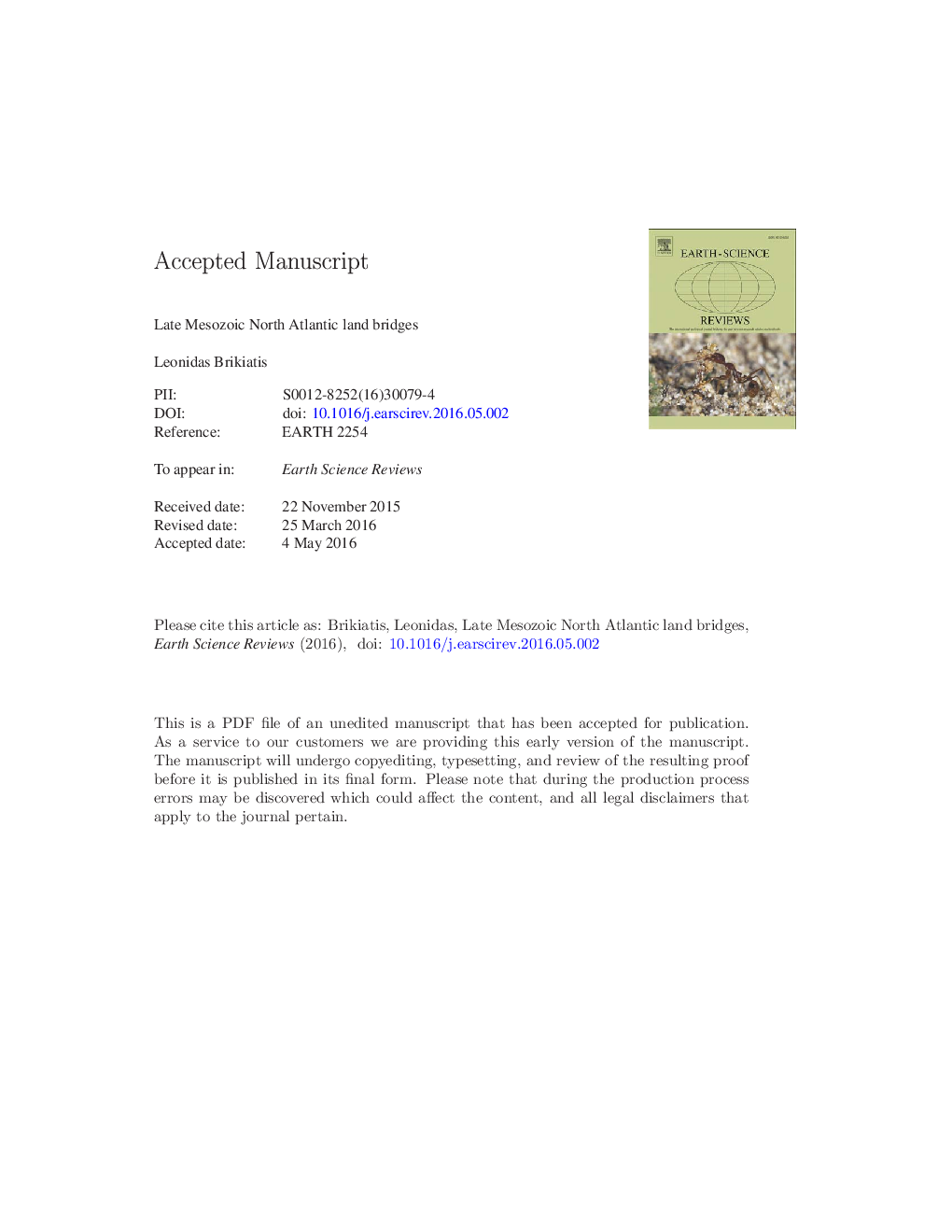 Late Mesozoic North Atlantic land bridges