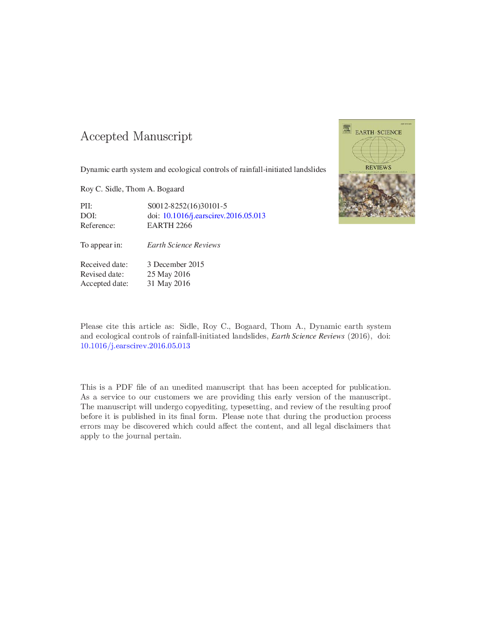 Dynamic earth system and ecological controls of rainfall-initiated landslides