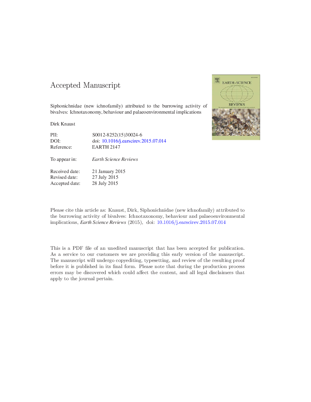 Siphonichnidae (new ichnofamily) attributed to the burrowing activity of bivalves: Ichnotaxonomy, behaviour and palaeoenvironmental implications