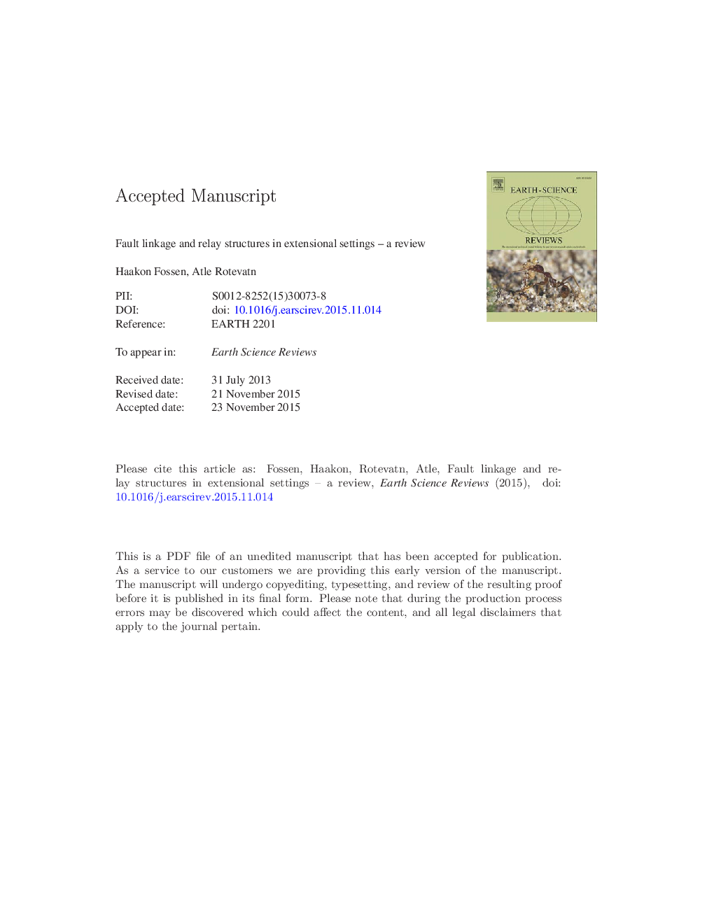 Fault linkage and relay structures in extensional settings-A review