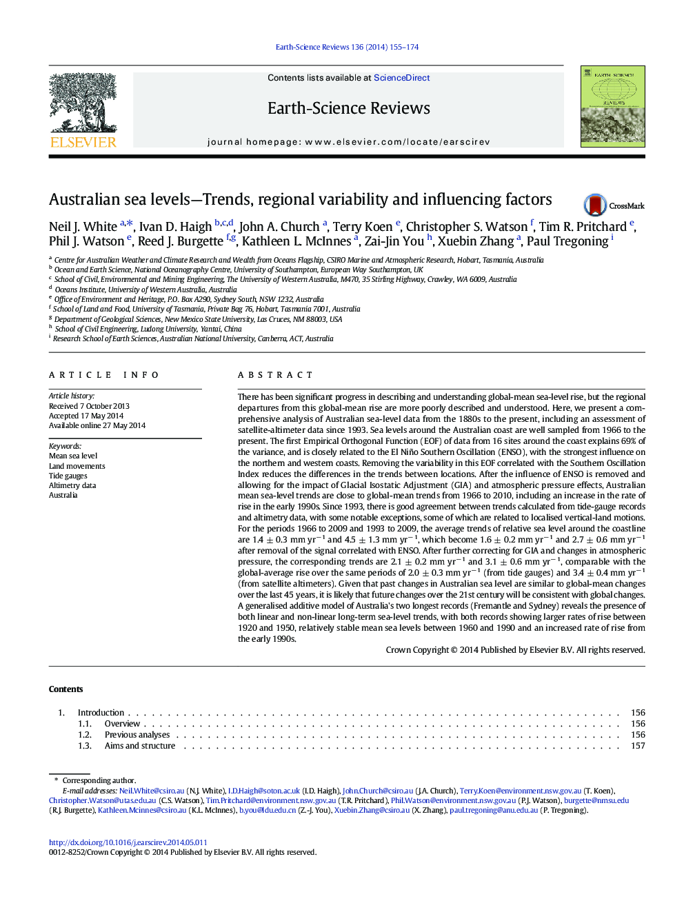 Australian sea levels-Trends, regional variability and influencing factors