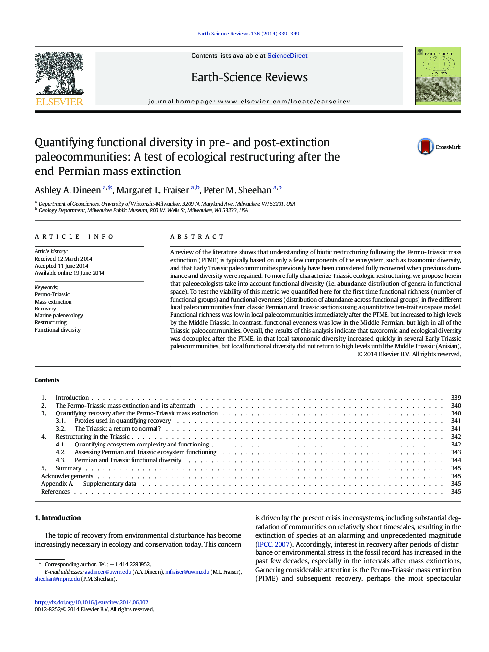 Quantifying functional diversity in pre- and post-extinction paleocommunities: A test of ecological restructuring after the end-Permian mass extinction