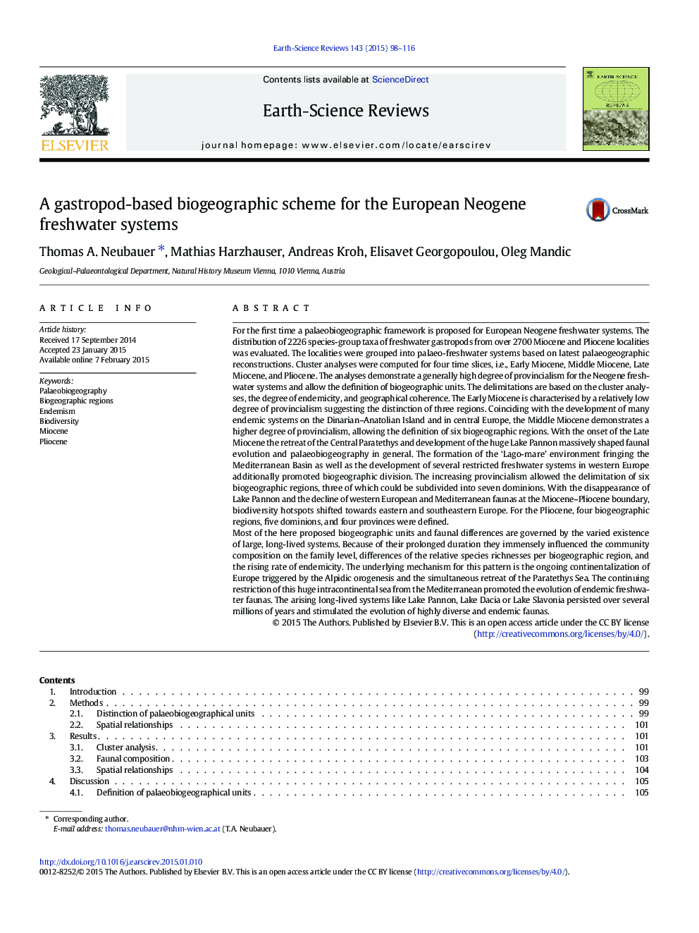 A gastropod-based biogeographic scheme for the European Neogene freshwater systems