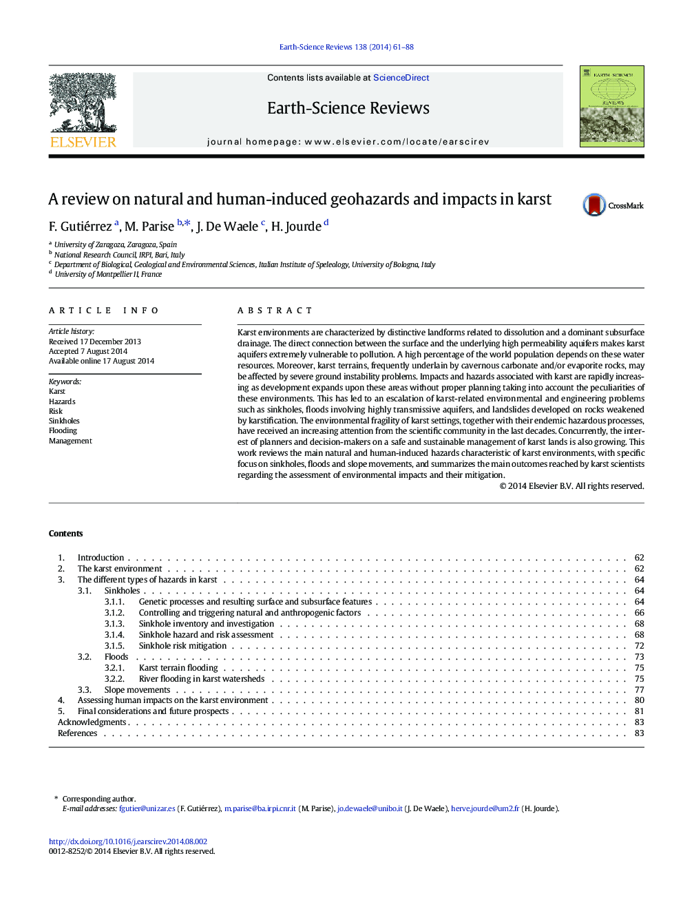 A review on natural and human-induced geohazards and impacts in karst