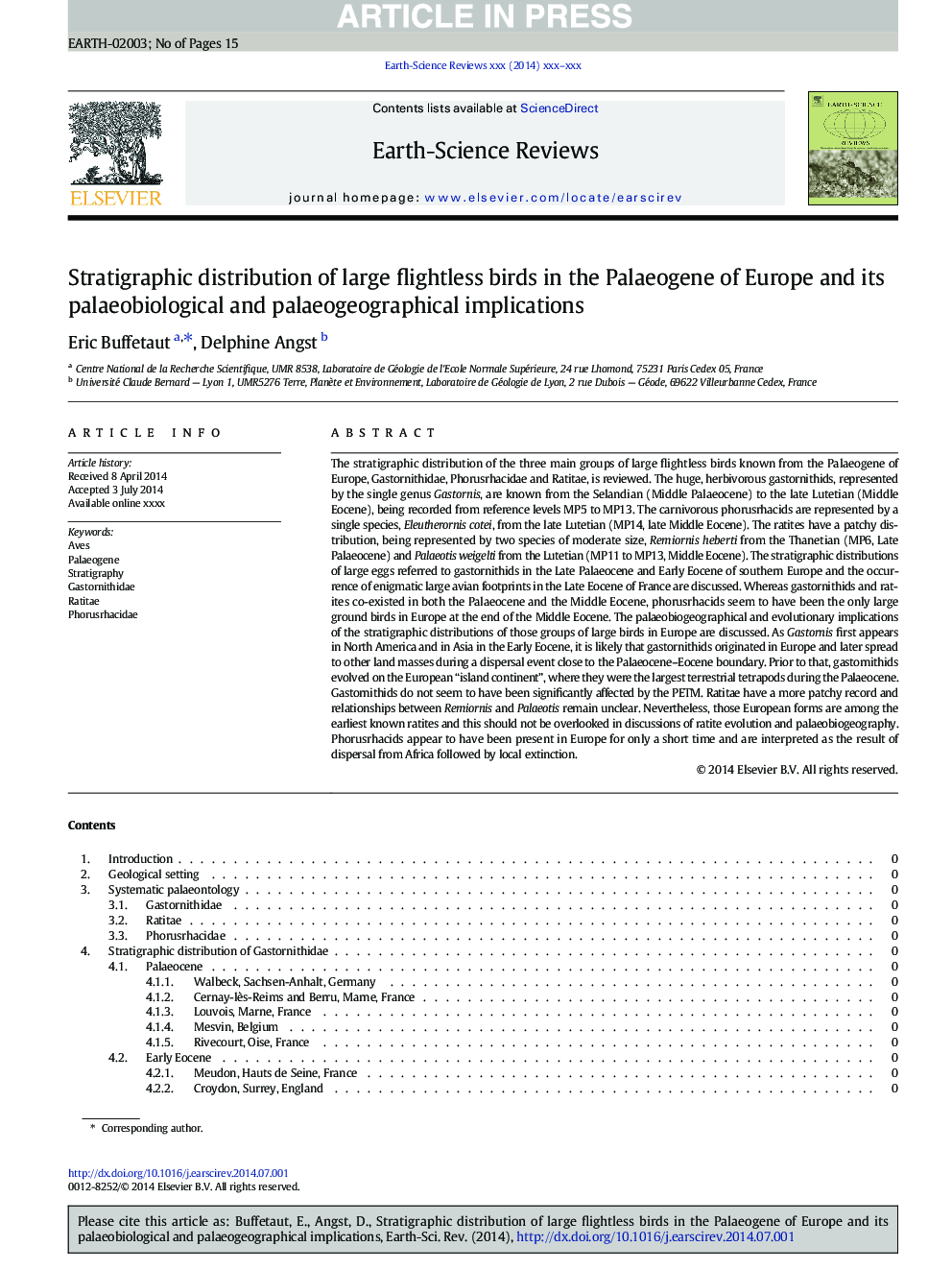 Stratigraphic distribution of large flightless birds in the Palaeogene of Europe and its palaeobiological and palaeogeographical implications