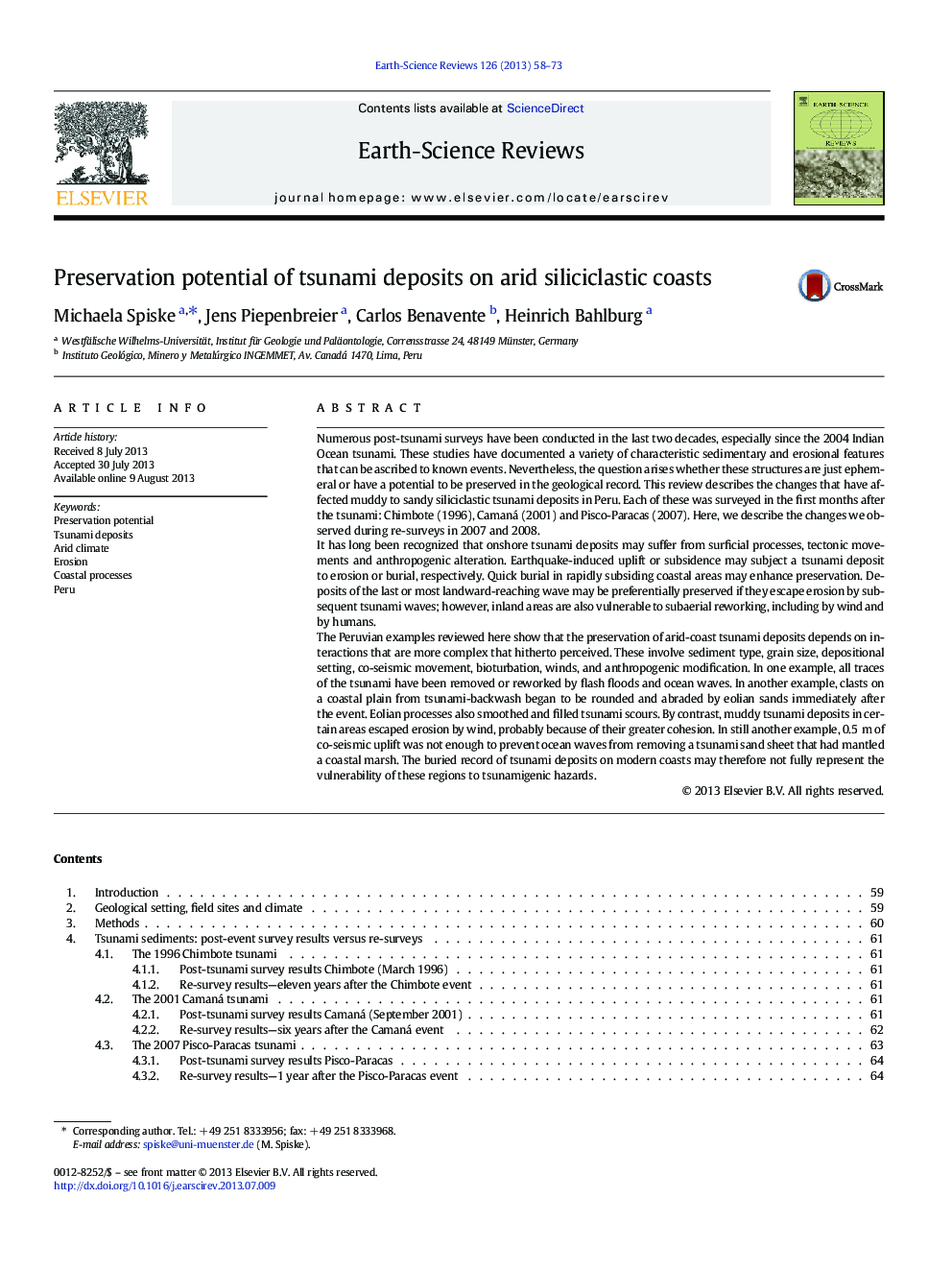 Preservation potential of tsunami deposits on arid siliciclastic coasts