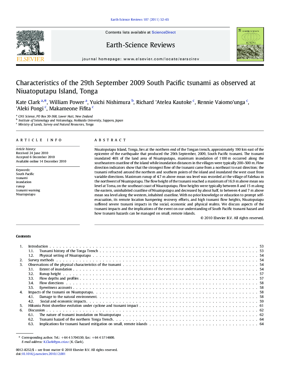 Characteristics of the 29th September 2009 South Pacific tsunami as observed at Niuatoputapu Island, Tonga