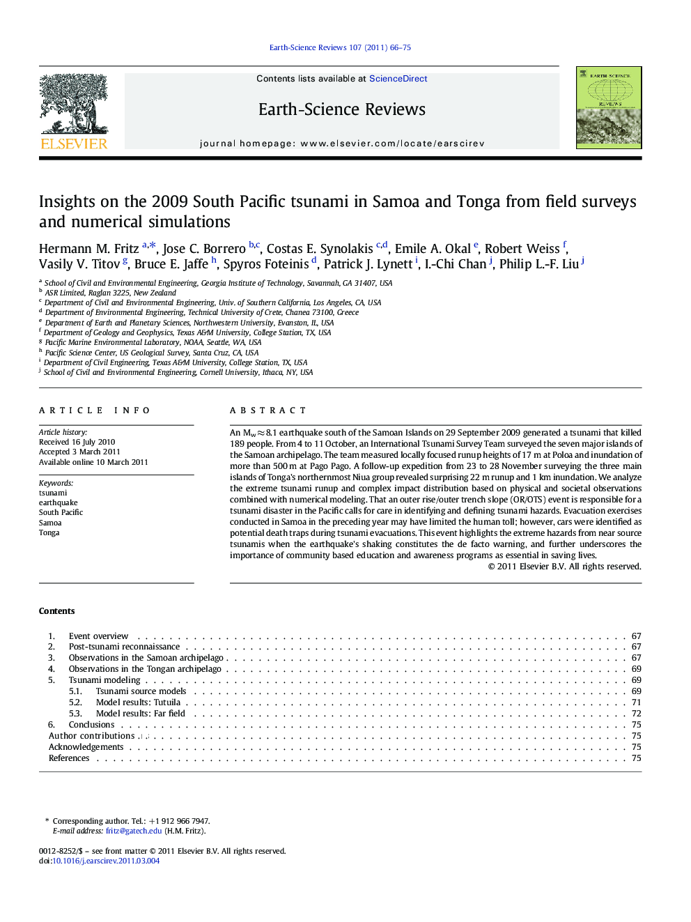 Insights on the 2009 South Pacific tsunami in Samoa and Tonga from field surveys and numerical simulations