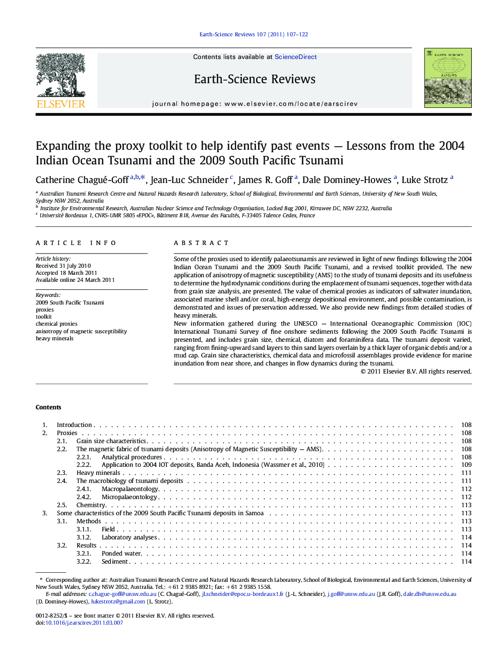 Expanding the proxy toolkit to help identify past events - Lessons from the 2004 Indian Ocean Tsunami and the 2009 South Pacific Tsunami