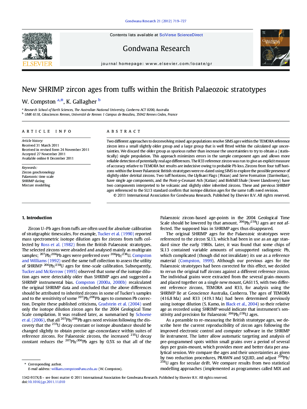 New SHRIMP zircon ages from tuffs within the British Palaeozoic stratotypes