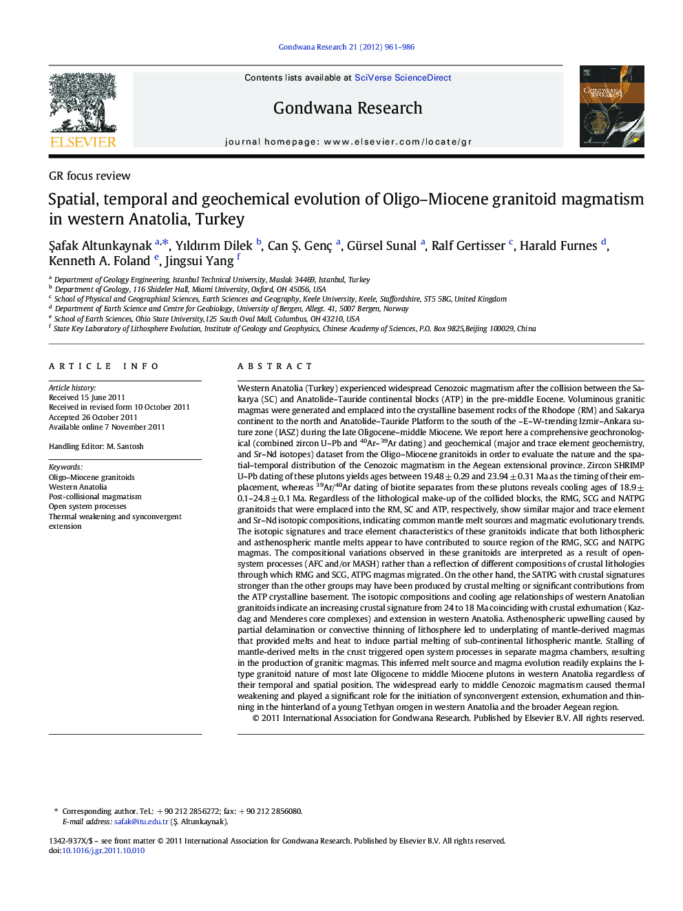 Spatial, temporal and geochemical evolution of Oligo-Miocene granitoid magmatism in western Anatolia, Turkey