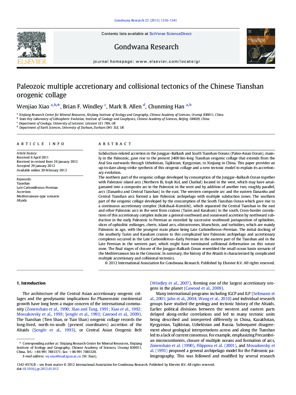 Paleozoic multiple accretionary and collisional tectonics of the Chinese Tianshan orogenic collage