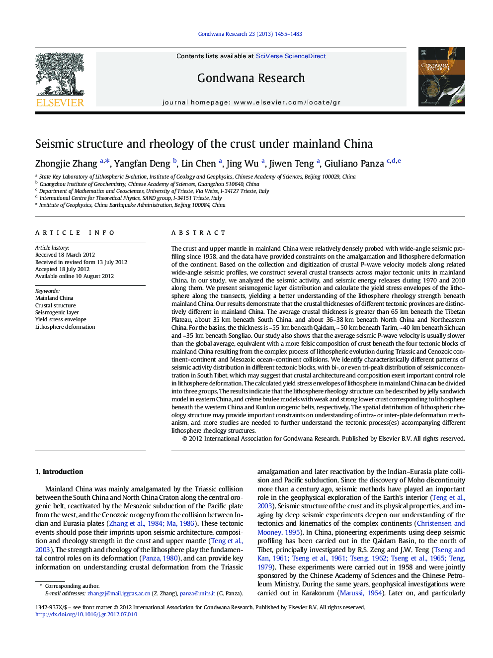 Seismic structure and rheology of the crust under mainland China