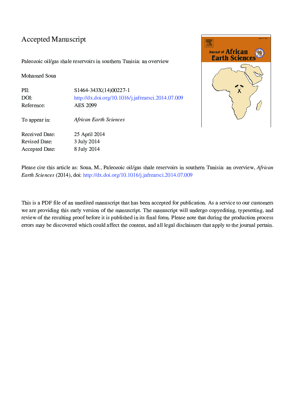 Paleozoic oil/gas shale reservoirs in southern Tunisia: An overview