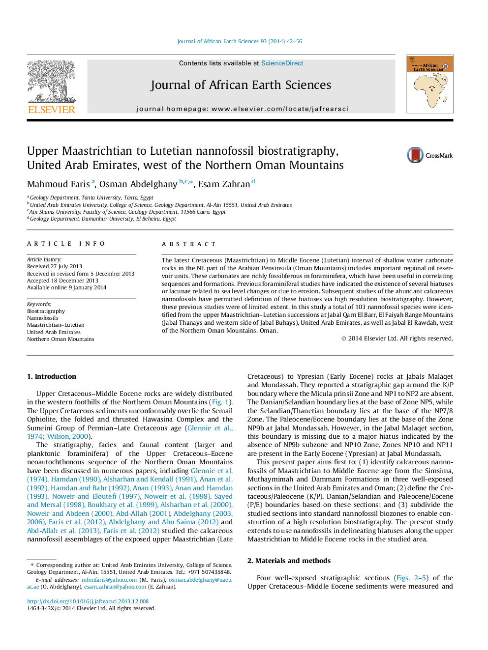 Upper Maastrichtian to Lutetian nannofossil biostratigraphy, United Arab Emirates, west of the Northern Oman Mountains