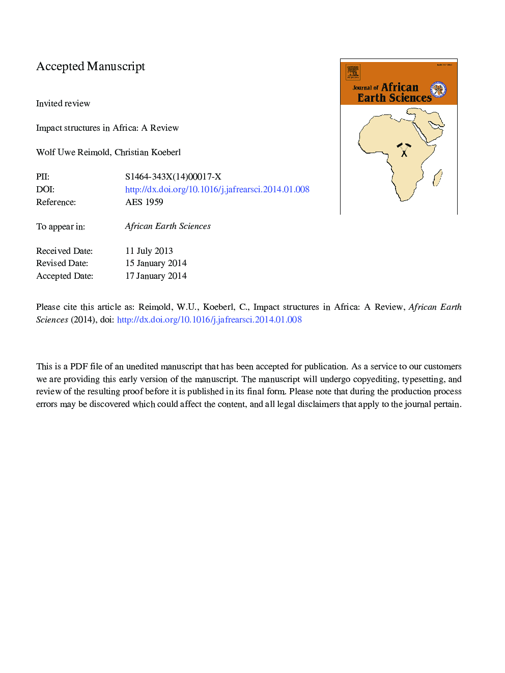 Impact structures in Africa: A review