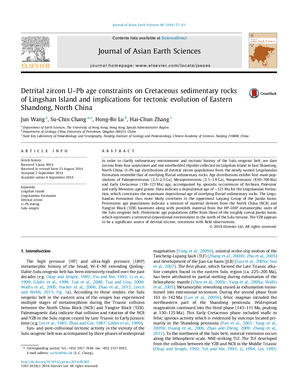 Detrital zircon U-Pb age constraints on Cretaceous sedimentary rocks of Lingshan Island and implications for tectonic evolution of Eastern Shandong, North China