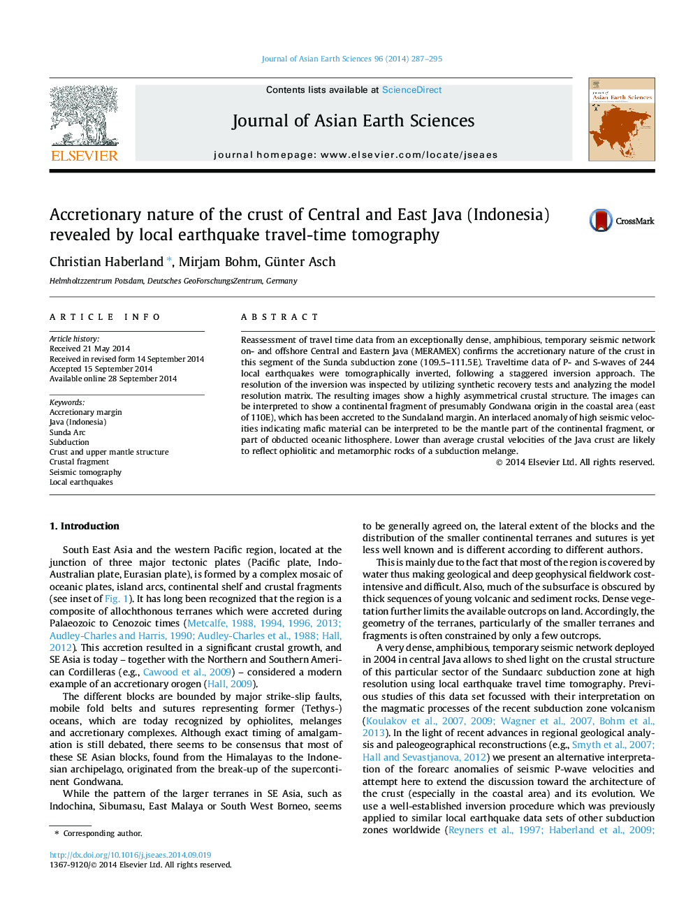 Accretionary nature of the crust of Central and East Java (Indonesia) revealed by local earthquake travel-time tomography