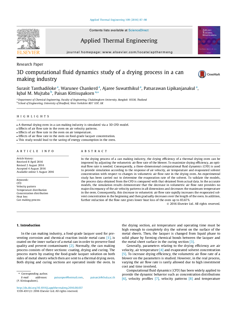 3D computational fluid dynamics study of a drying process in a can making industry