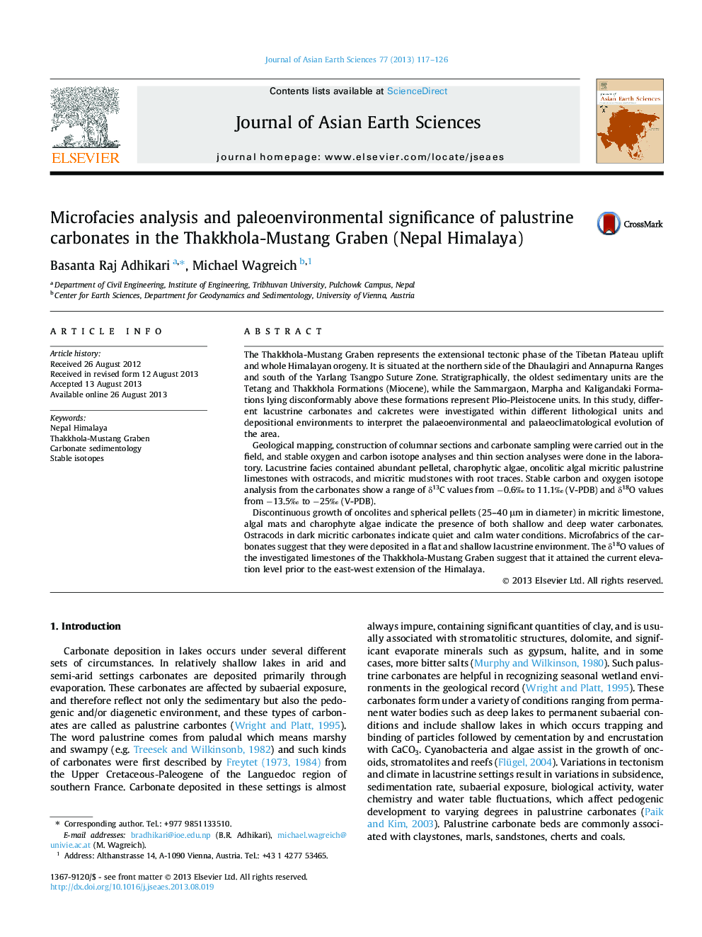 Microfacies analysis and paleoenvironmental significance of palustrine carbonates in the Thakkhola-Mustang Graben (Nepal Himalaya)