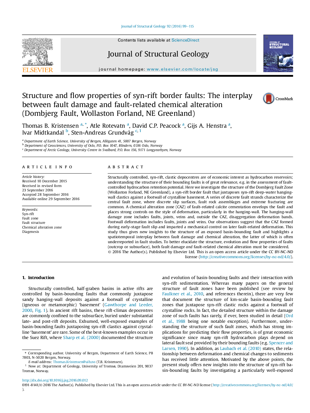 Structure and flow properties of syn-rift border faults: The interplay between fault damage and fault-related chemical alteration (Dombjerg Fault, Wollaston Forland, NE Greenland)