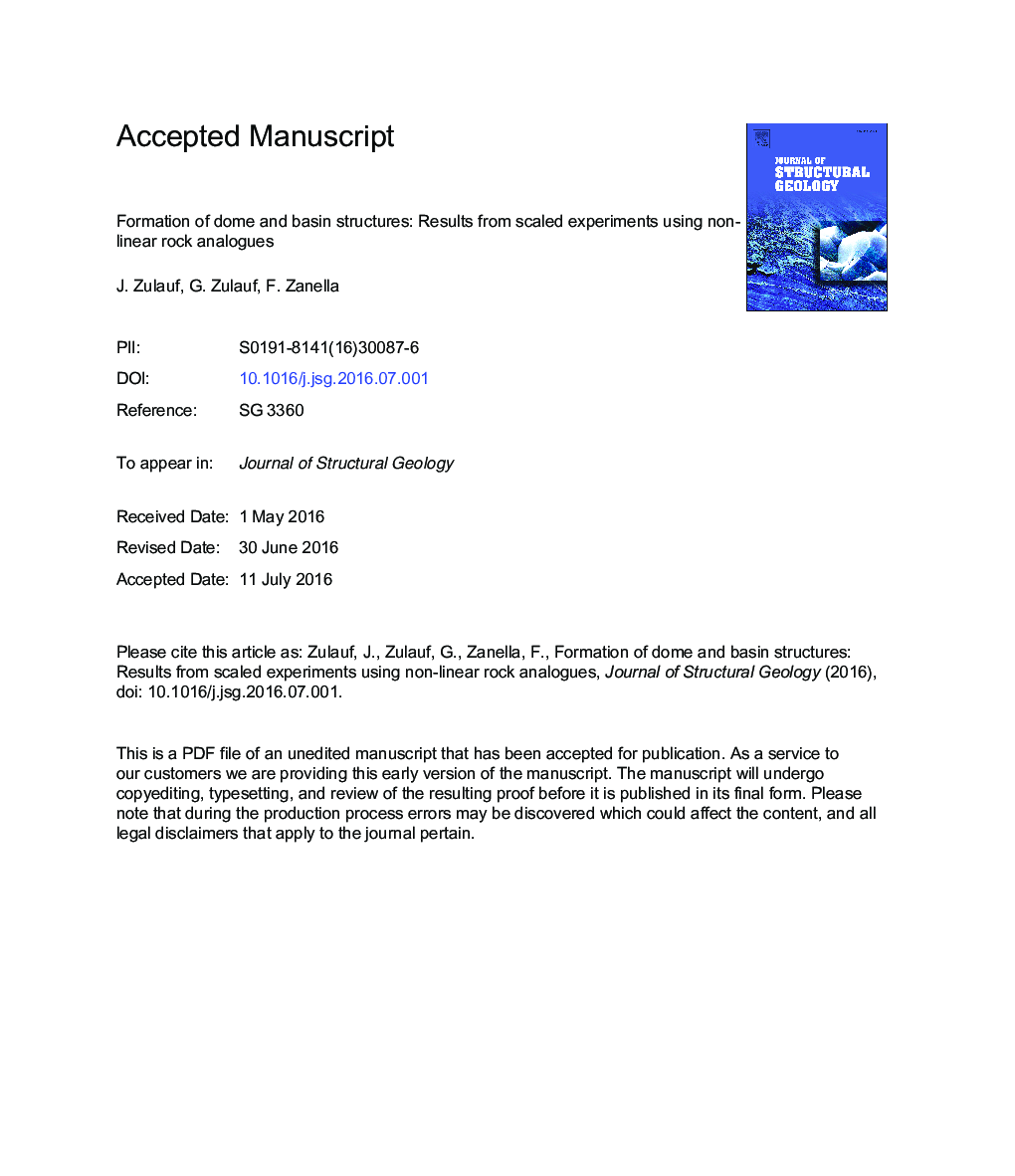 Formation of dome and basin structures: Results from scaled experiments using non-linear rock analogues