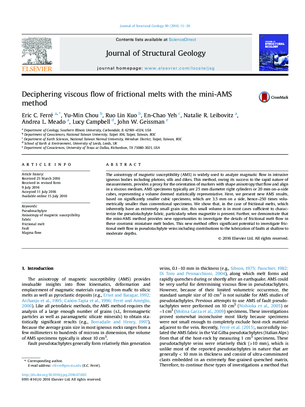 Deciphering viscous flow of frictional melts with the mini-AMS method