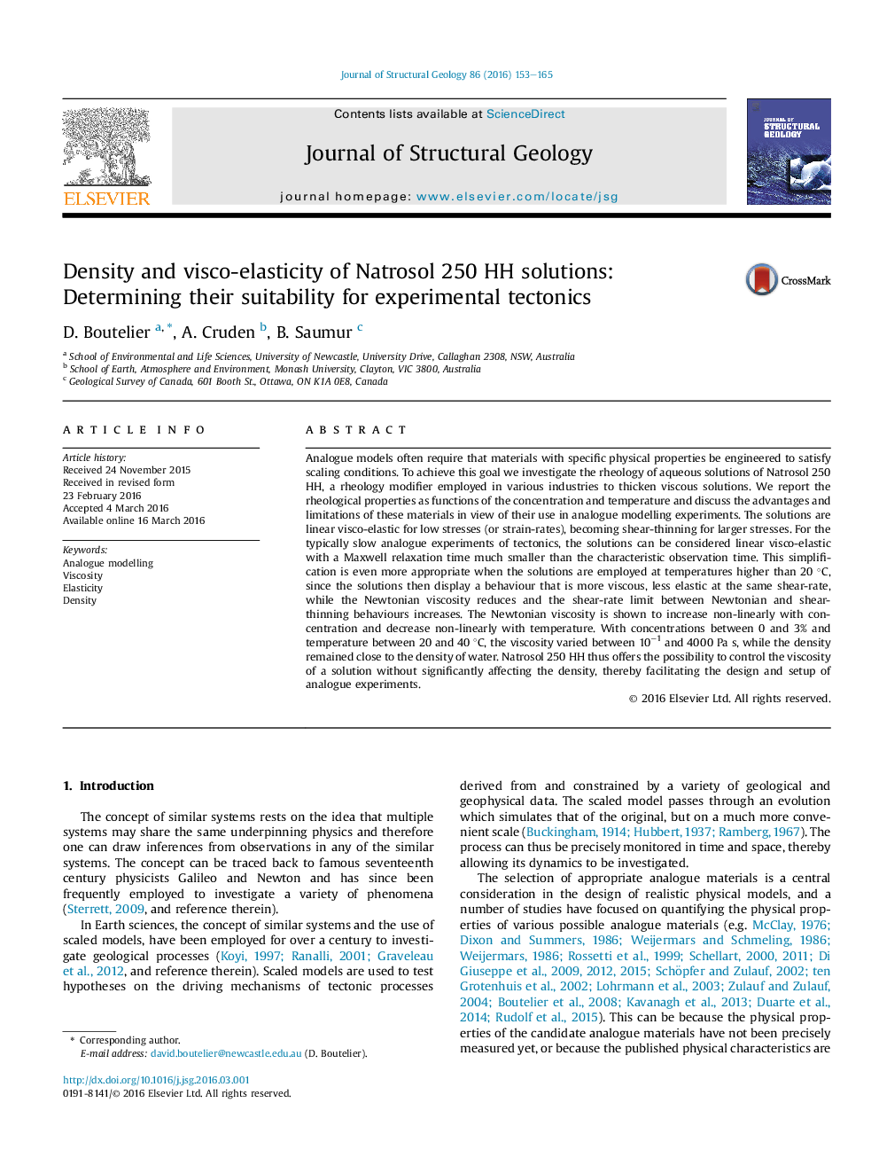 Density and visco-elasticity of Natrosol 250 HH solutions: Determining their suitability for experimental tectonics