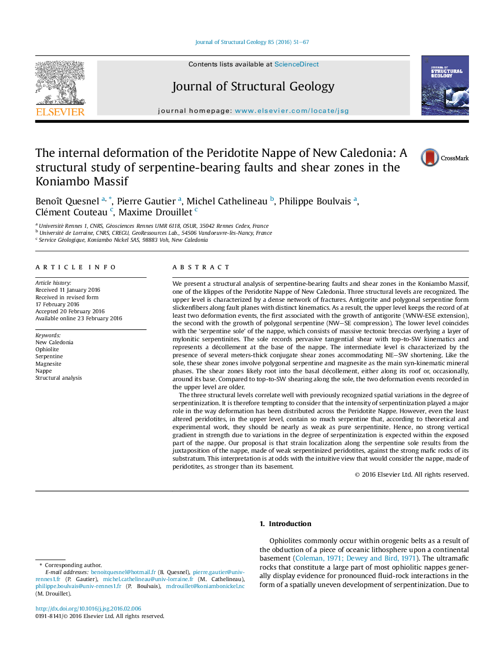 The internal deformation of the Peridotite Nappe of New Caledonia: A structural study of serpentine-bearing faults and shear zones in the Koniambo Massif