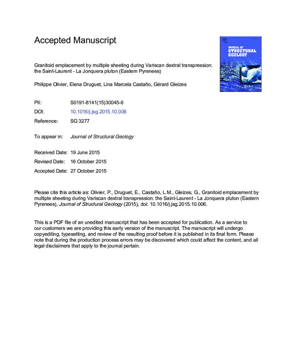 Granitoid emplacement by multiple sheeting during Variscan dextral transpression: The Saint-Laurent - La Jonquera pluton (Eastern Pyrenees)