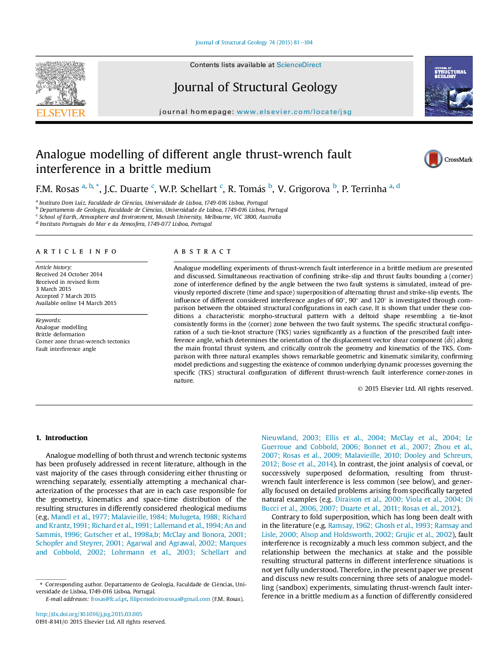 Analogue modelling of different angle thrust-wrench fault interference in a brittle medium