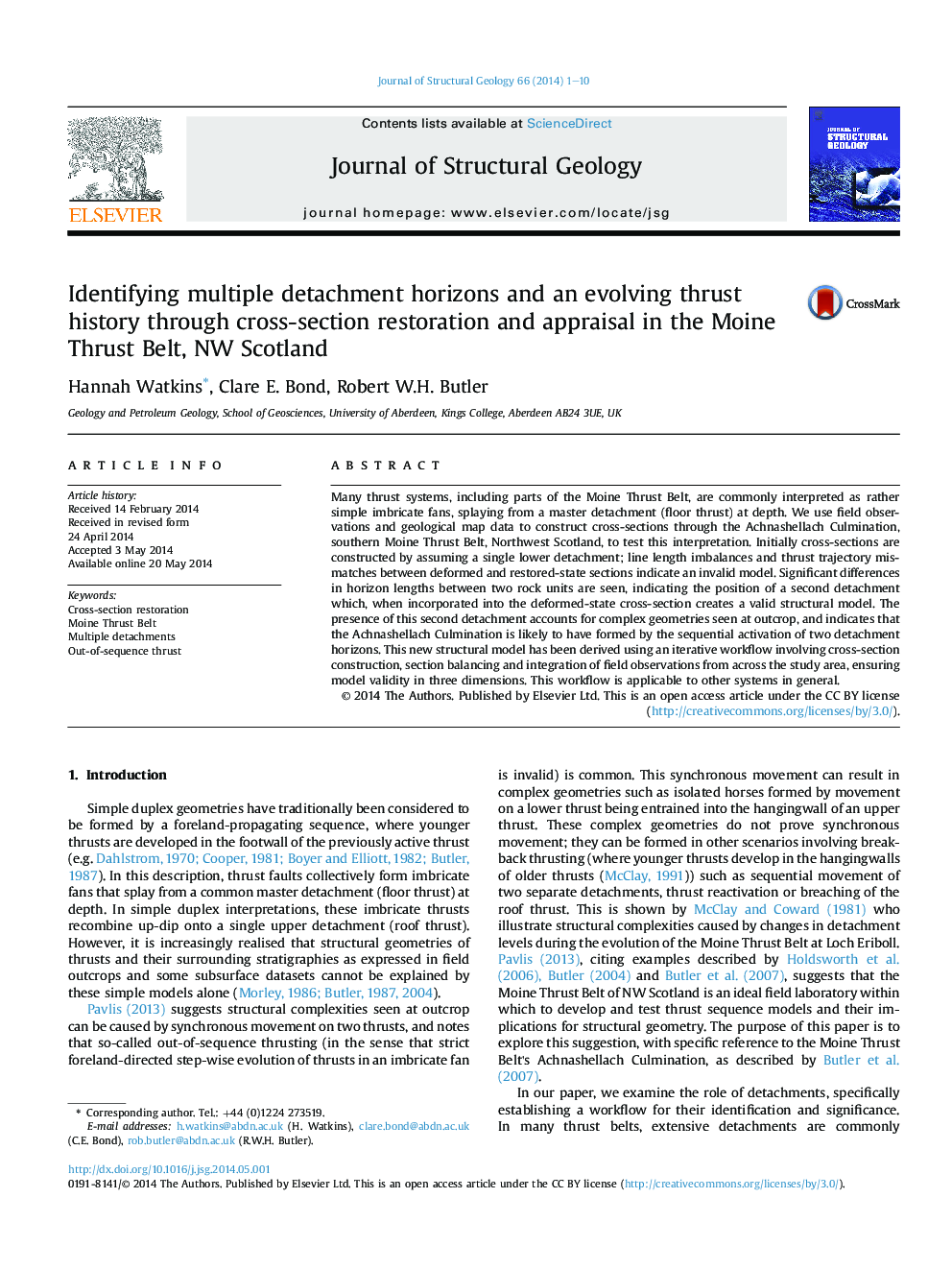 Identifying multiple detachment horizons and an evolving thrust history through cross-section restoration and appraisal in the Moine Thrust Belt, NW Scotland