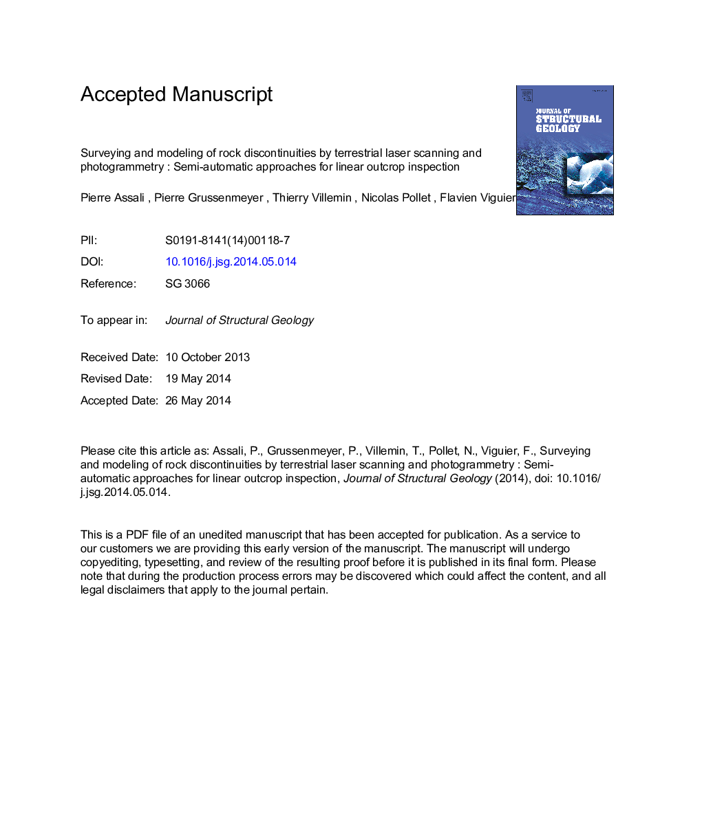 Surveying and modeling of rock discontinuities by terrestrial laser scanning and photogrammetry: Semi-automatic approaches for linear outcrop inspection