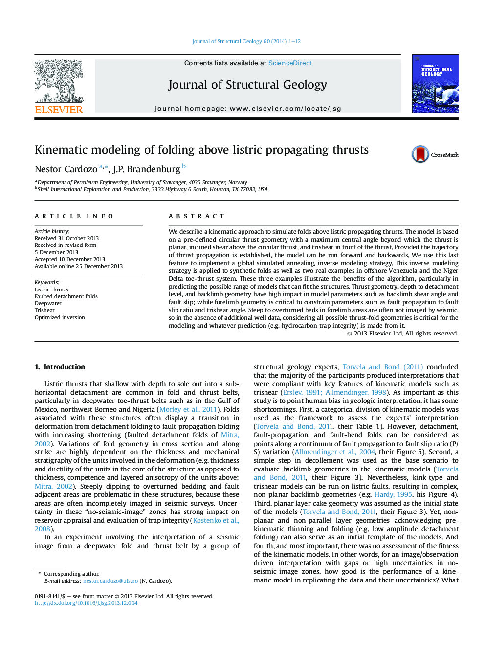 Kinematic modeling of folding above listric propagating thrusts