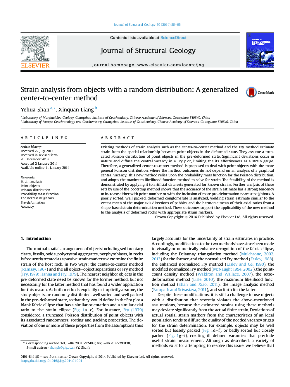 Strain analysis from objects with a random distribution: A generalized center-to-center method