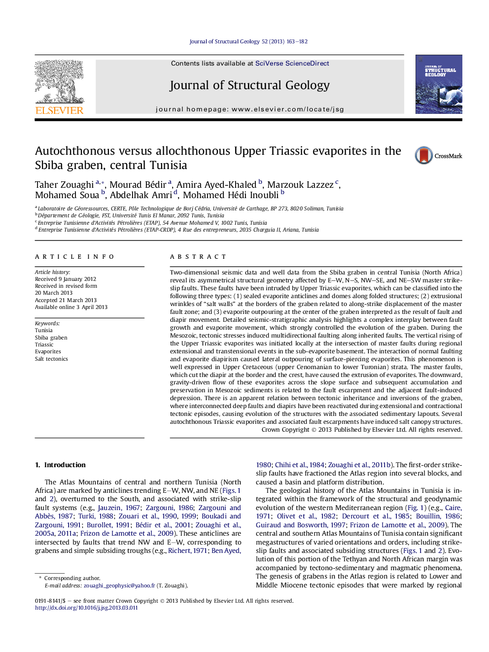 Autochthonous versus allochthonous Upper Triassic evaporites in the Sbiba graben, central Tunisia