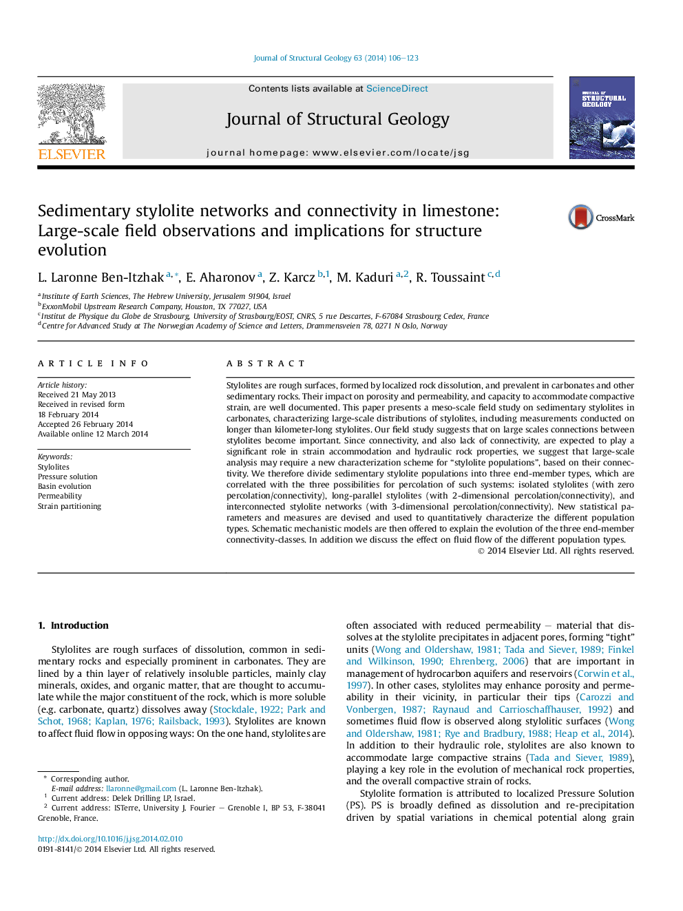 شبکه های استیلولیت رسوبی و اتصال در سنگ آهک: مشاهدات گسترده ای در زمینه و مفاهیم برای تکامل ساختار 