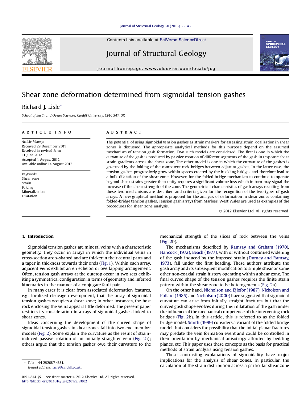 Shear zone deformation determined from sigmoidal tension gashes