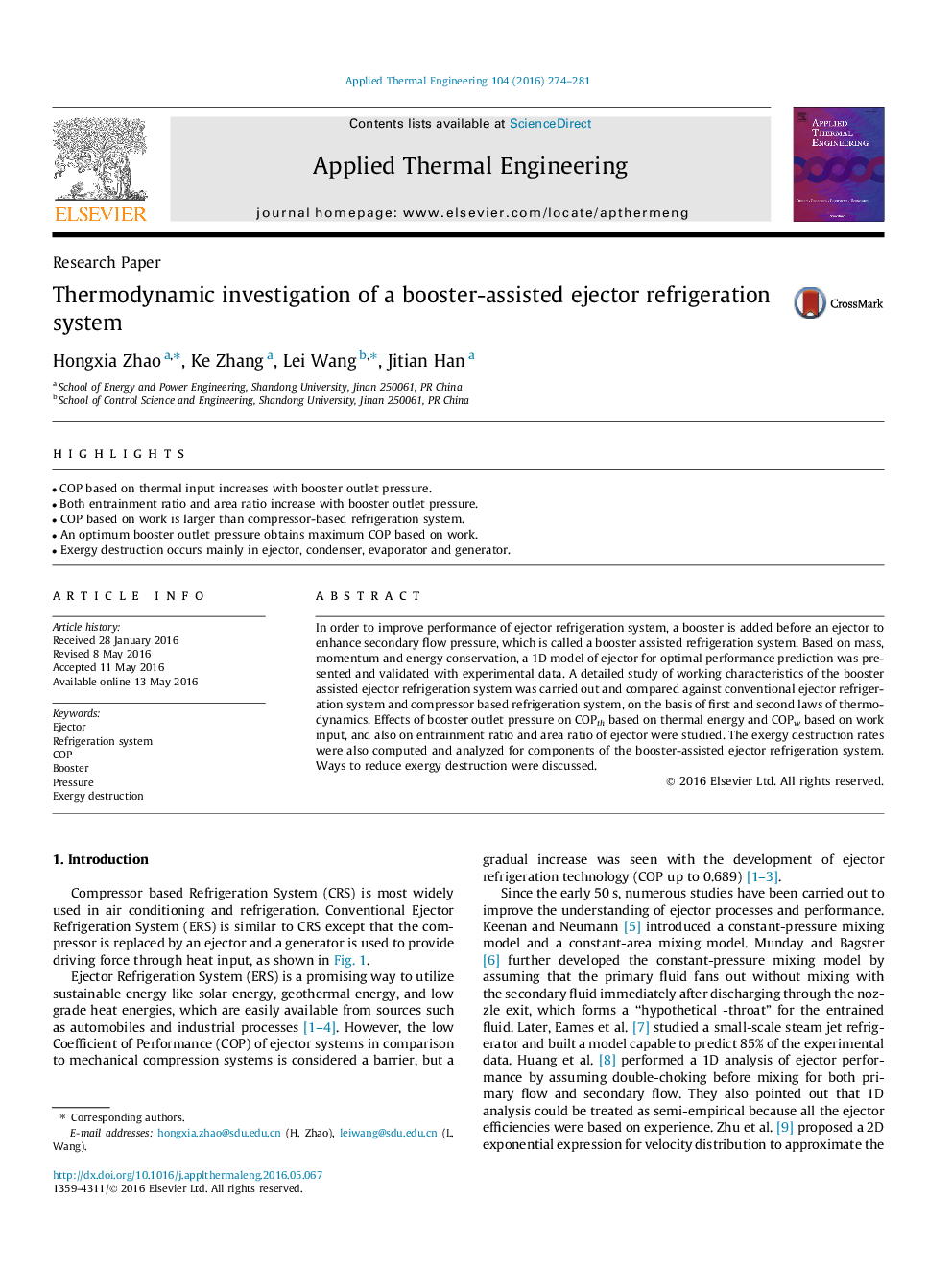 Thermodynamic investigation of a booster-assisted ejector refrigeration system