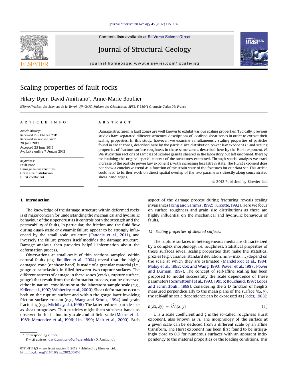 Scaling properties of fault rocks