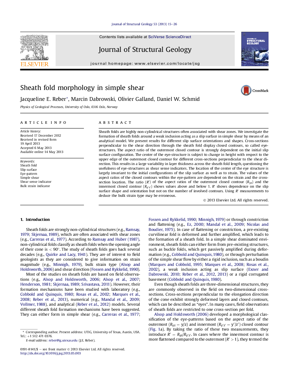 Sheath fold morphology in simple shear