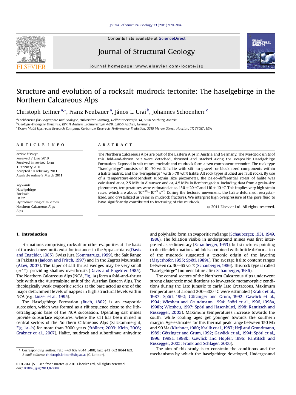 Structure and evolution of a rocksalt-mudrock-tectonite: The haselgebirge in the Northern Calcareous Alps