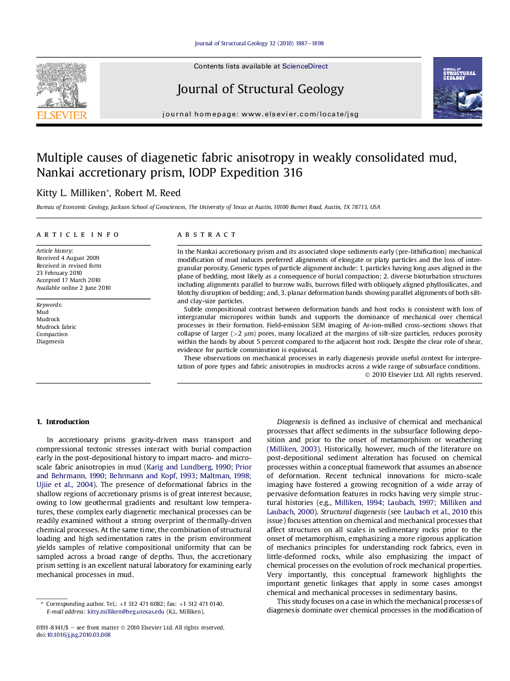 Multiple causes of diagenetic fabric anisotropy in weakly consolidated mud, Nankai accretionary prism, IODP Expedition 316