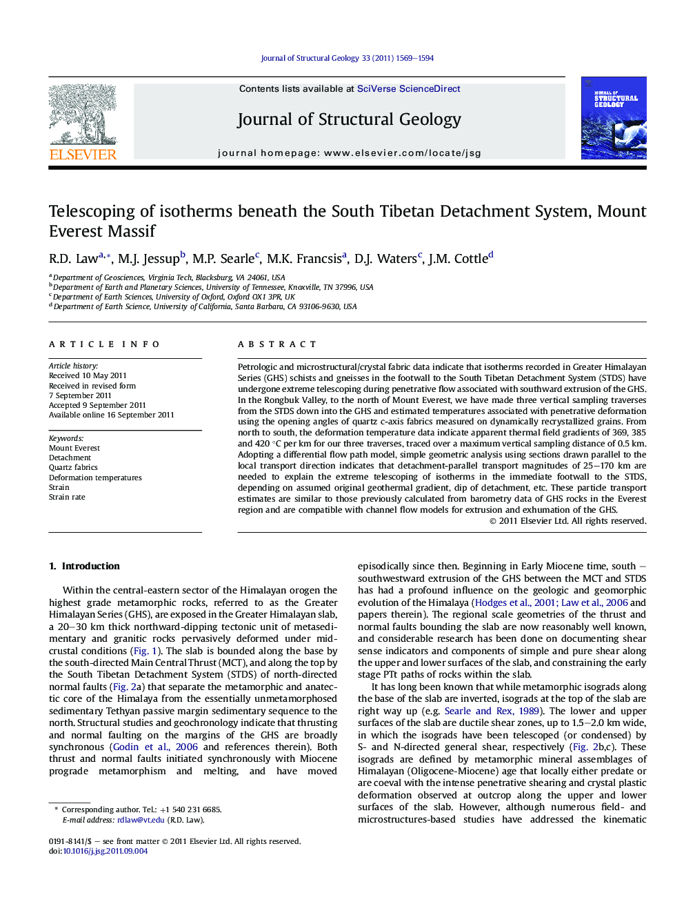 Telescoping of isotherms beneath the South Tibetan Detachment System, Mount Everest Massif