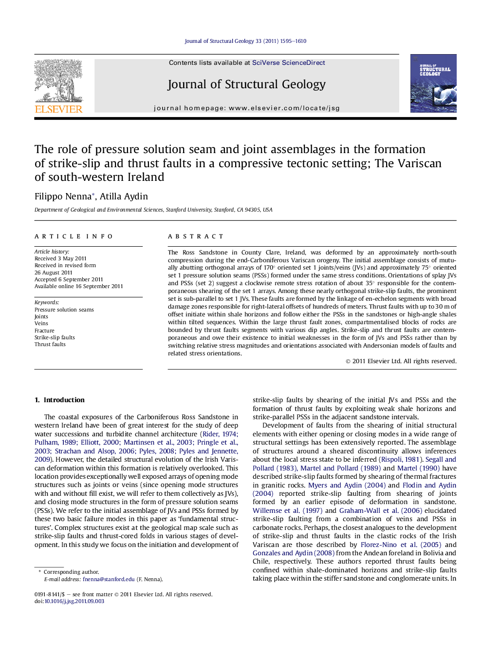 The role of pressure solution seam and joint assemblages in the formation of strike-slip and thrust faults in a compressive tectonic setting; The Variscan of south-western Ireland