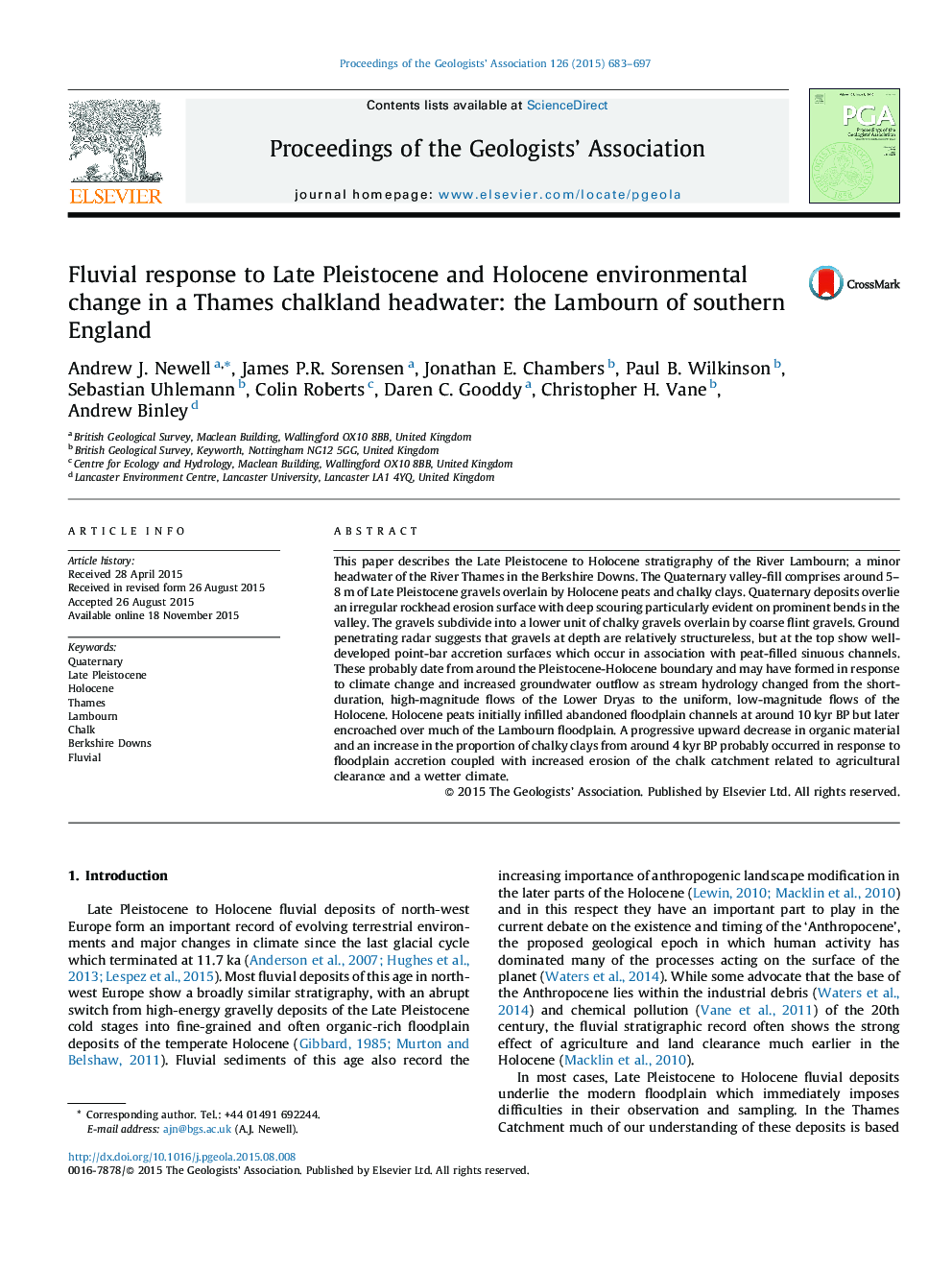 Fluvial response to Late Pleistocene and Holocene environmental change in a Thames chalkland headwater: the Lambourn of southern England