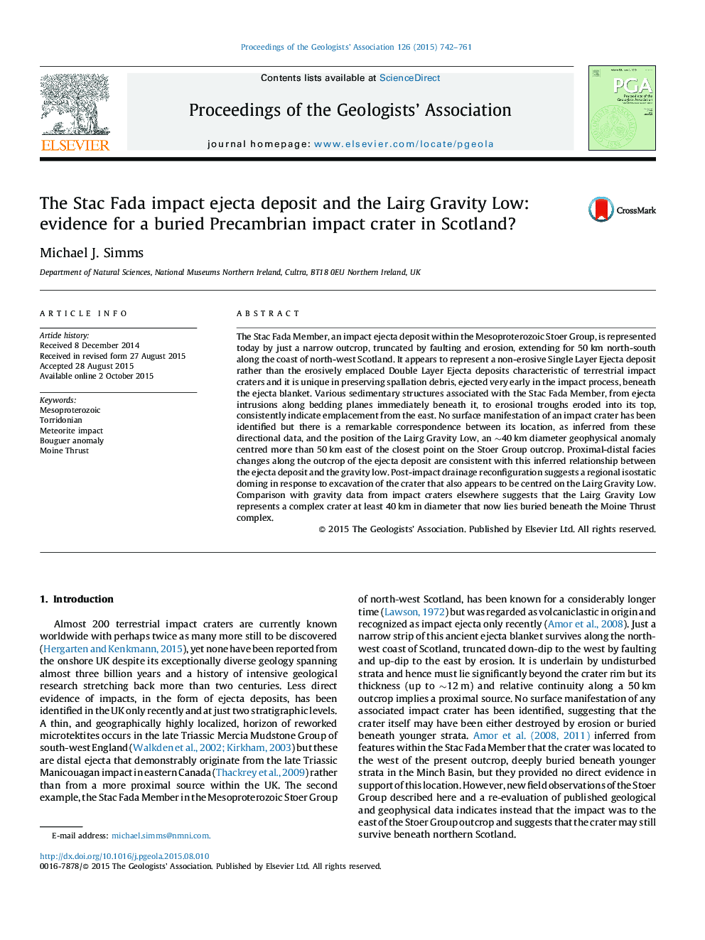 The Stac Fada impact ejecta deposit and the Lairg Gravity Low: evidence for a buried Precambrian impact crater in Scotland?