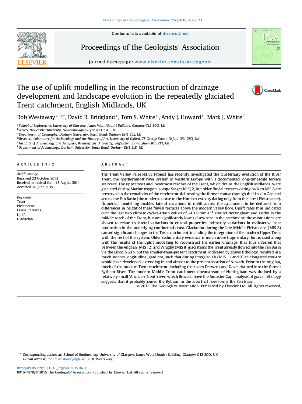 The use of uplift modelling in the reconstruction of drainage development and landscape evolution in the repeatedly glaciated Trent catchment, English Midlands, UK