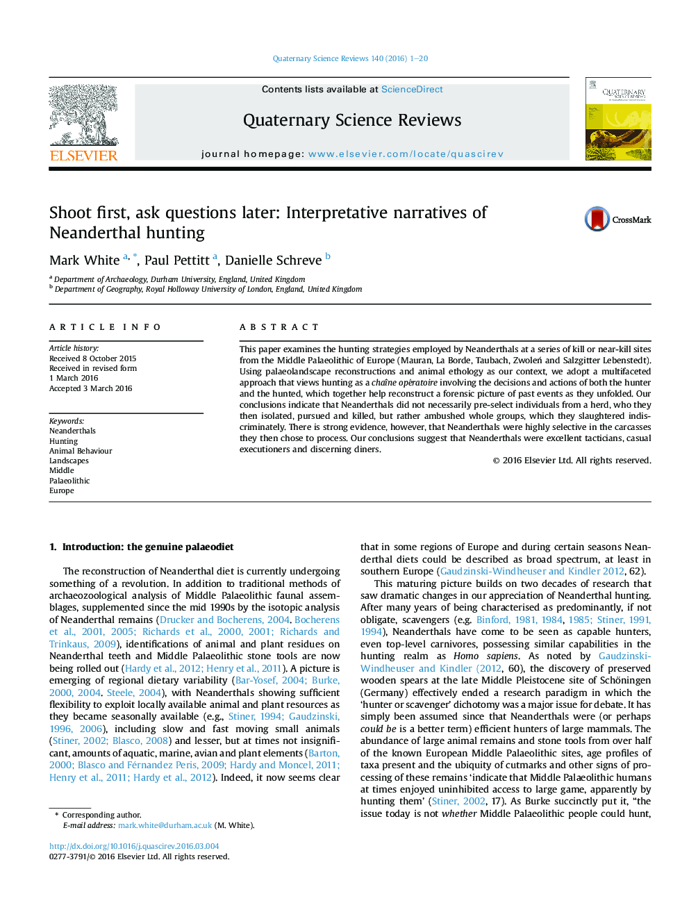 Shoot first, ask questions later: Interpretative narratives of Neanderthal hunting