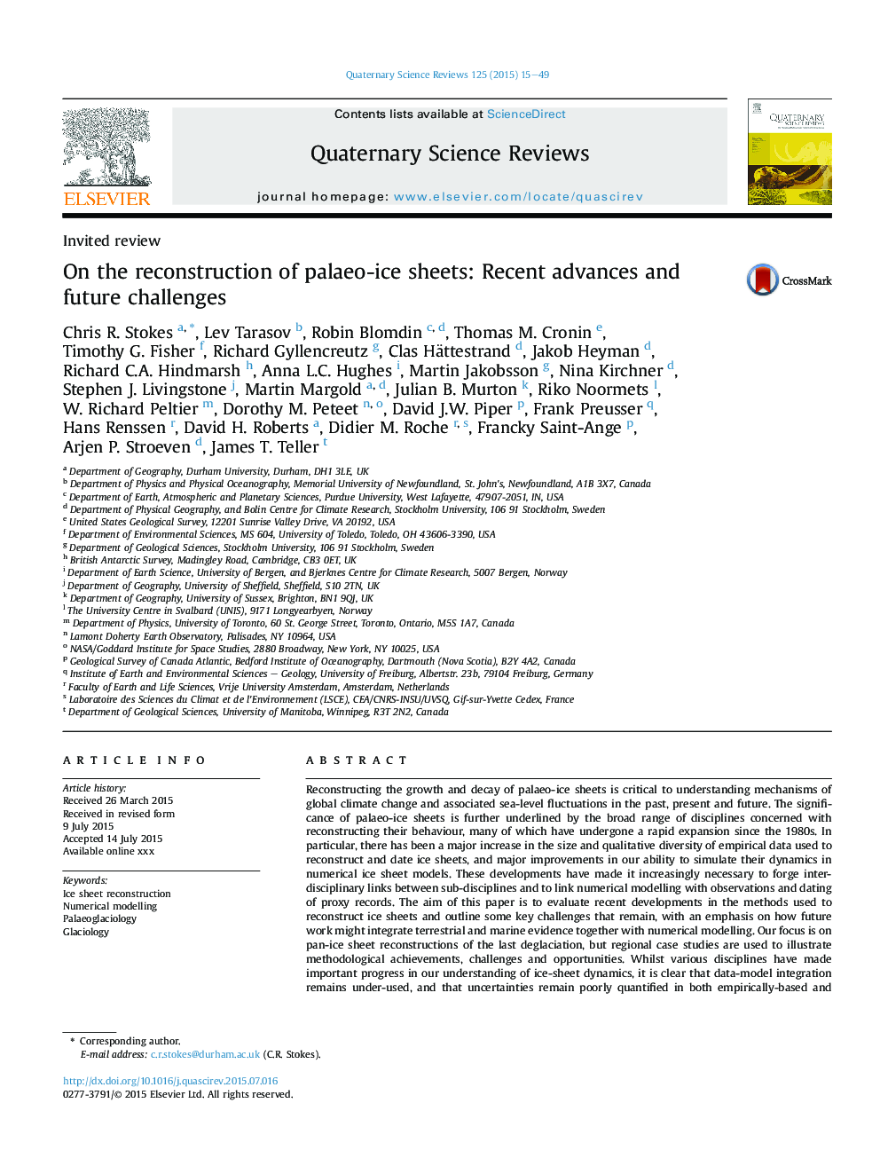 On the reconstruction of palaeo-ice sheets: Recent advances and future challenges